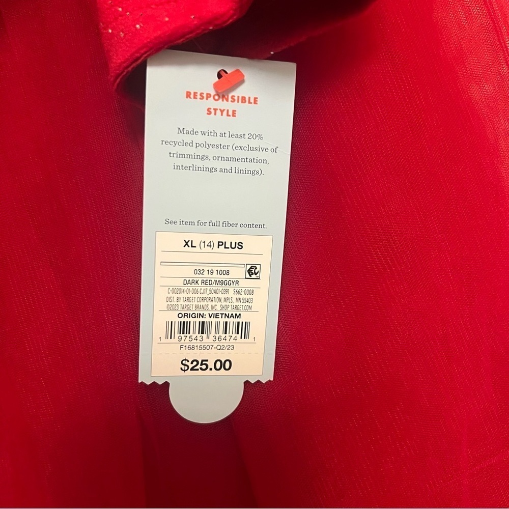 Cat & Jack Girls Red Velvet & Tulle  Dress - Size XL (14) Plus - Picture 4 of 6